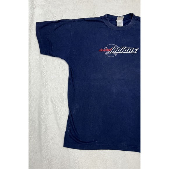 Vtg Cleveland Indians Navy Blue Embroidered T-Shirt Hank Aaron Originals Size L - Picture 2 of 9